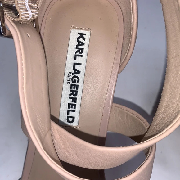 Karl Lagerfeld Cross Strap Taupe Wedge Heel Sandals S-017 Sz 9.5 - Picture 3 of 11